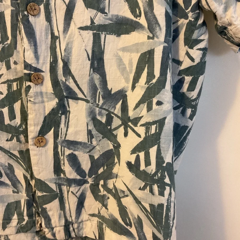 Pendleton XL Mens Bamboo Hawaiian Shirt Blue White Leaf Print Short Sleeve Aloha